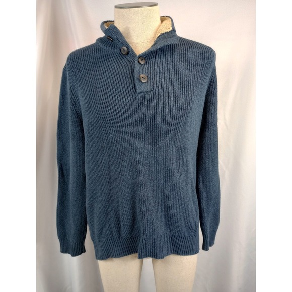GH Bass & Co. Men's Pullover Sweater Size XL Blue 1/4 Button Up Heavy Warm - Picture 1 of 12